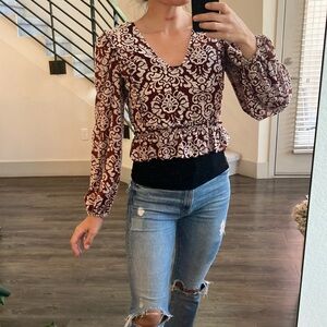 Anthropologie long sleeved red and white blouse size small